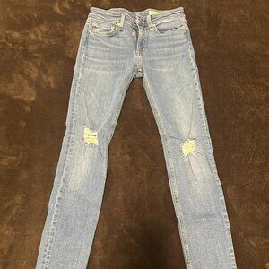 Rag & Bone Blue Cut Off Ripped Cate Mid Rise Ankle Skinny Jeans